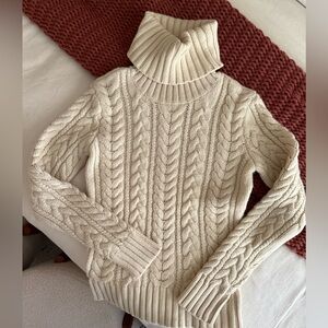 Rugby Ralph Lauren Wool Cream Cable Knit Turtleneck Sweater
